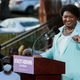 Georgia gubernatorial Democratic candidate Stacey Abrams speaks during a campaign rally on March 14, 2022, in Atlanta, Georgia. Abrams is on a weeklong tour of cities in Georgia after qualifying last week to run again for governor and currently has no opponent for the Democratic nomination.